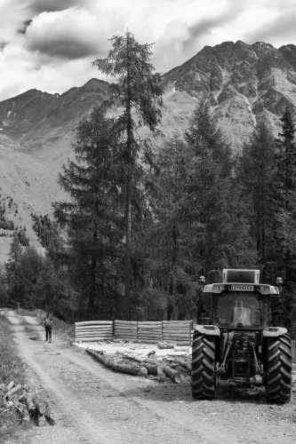 Traktor im alpinen Gelaende